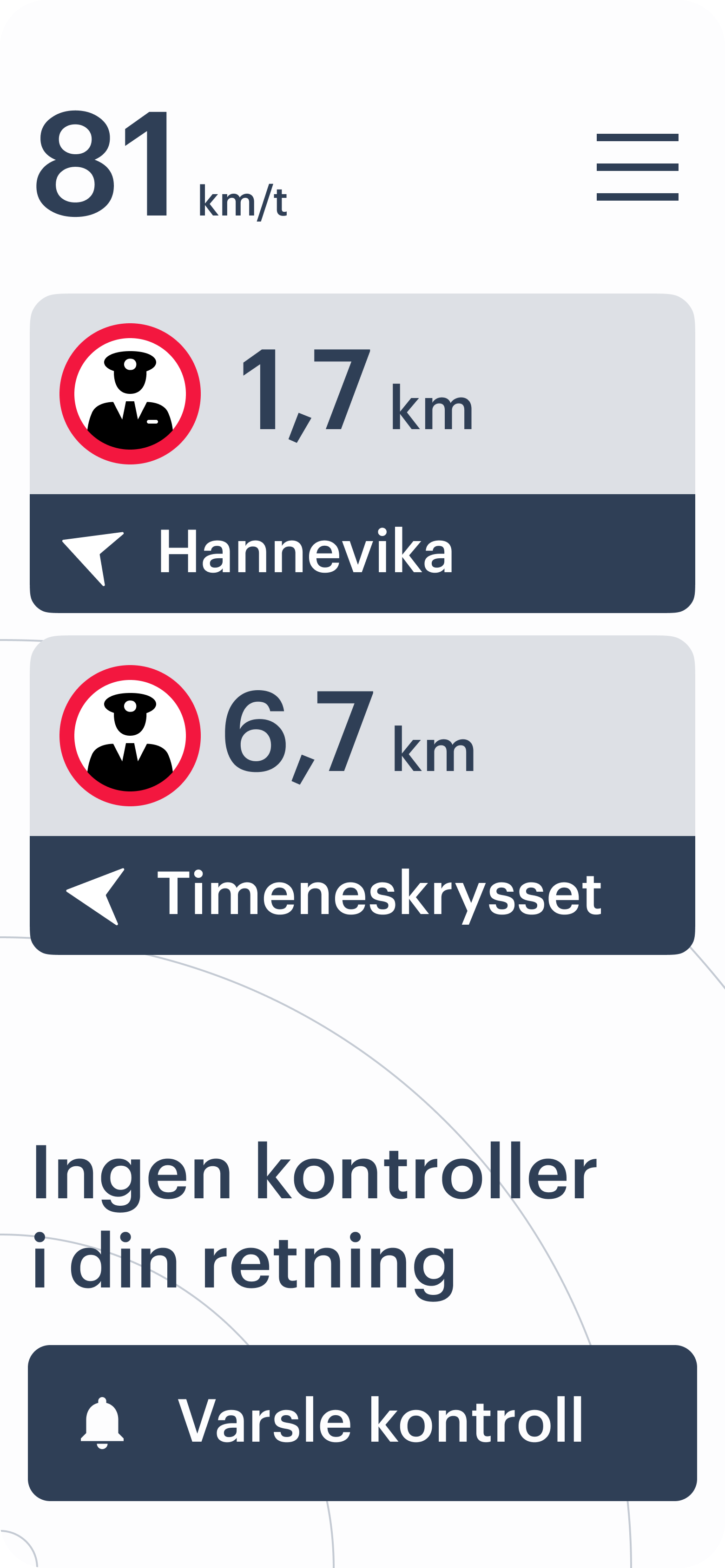 SaferTraffic app interface showing speed limit and police control alerts